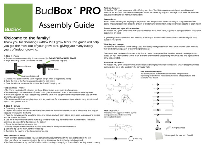 BudBox Pro Grow Tent Medium Assembly Guide page 1