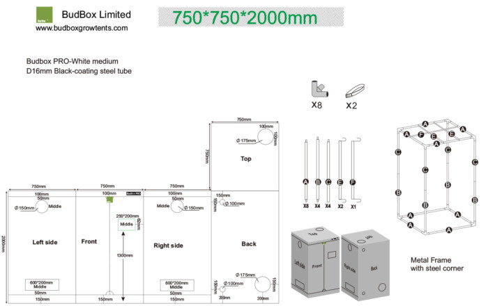 BudBox Pro Grow Tent Medium Schematic