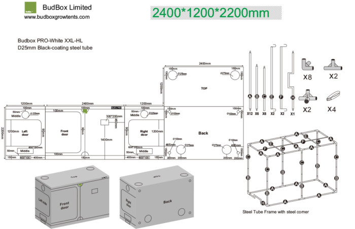 BudBox PRO Tent XXL-HL White Tent Schematic
